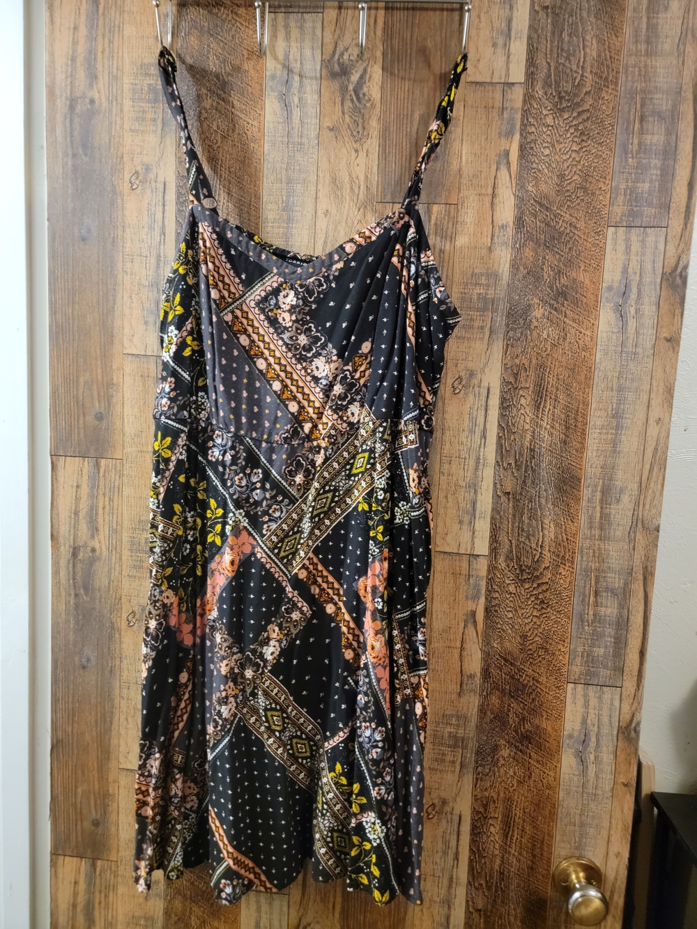 torrid Black Floral Patchwork Slip Dress with Yellow & Peach Accents